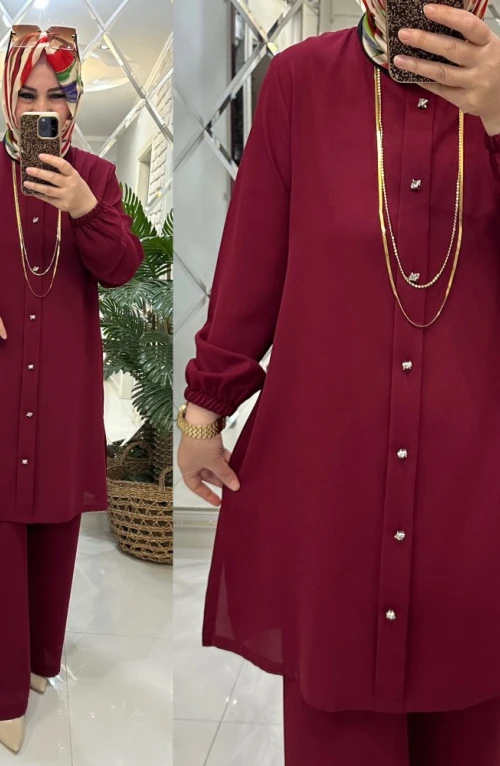Seher takım krep kumaş bordo Seher takım krep kumaş bordo