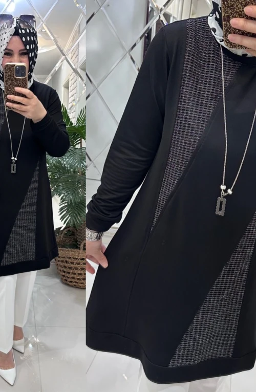 Elif tunik gümüş file ikiiplik kumaş siyah Elif tunik gümüş file ikiiplik kumaş siyah