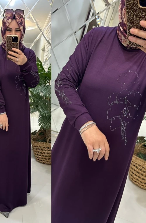 Kübra elbise ikiiplik penye kumaş mor Kübra elbise ikiiplik penye kumaş mor