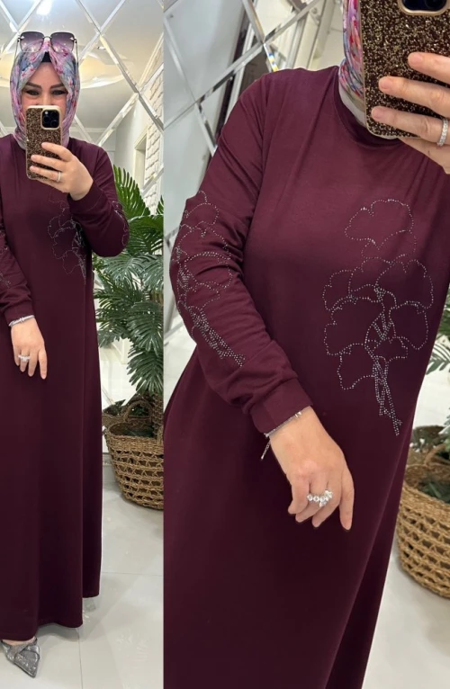 Kübra elbise ikiiplik penye kumaş bordo Kübra elbise ikiiplik penye kumaş bordo