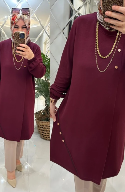 Tülin tunik oyşo penye kumaş bordo