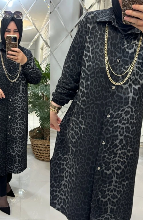 Seval gömlek leopar belmando kumaş siyah Seval gömlek leopar belmando kumaş siyah
