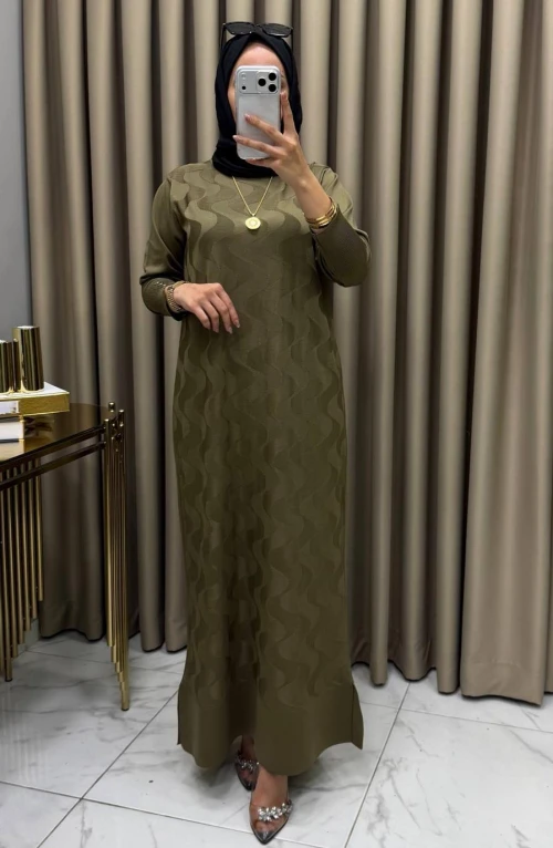 Zeyna Merserize Triko Elbise Haki Zeyna Merserize Triko Elbise Haki