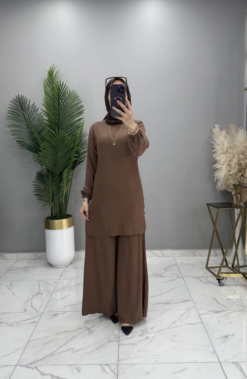 Etekli Pantolon Takım Taba