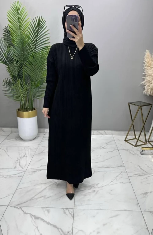 Eda Triko Elbise Siyah