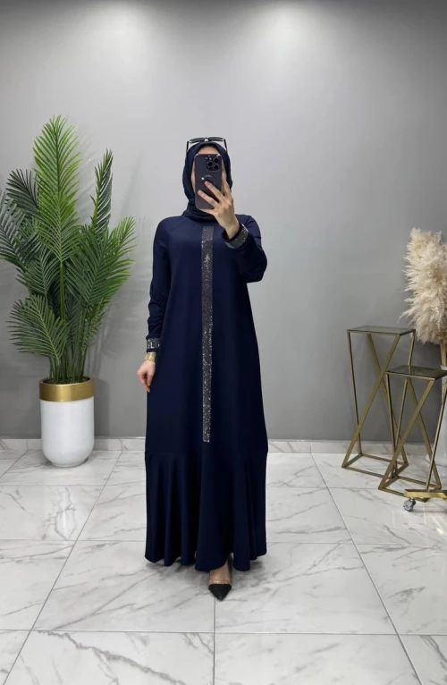 Karsu Taşlı Abiye Elbise Lacivert