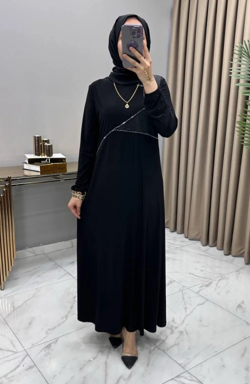Gülbin Taş Deri Detaylı Elbise