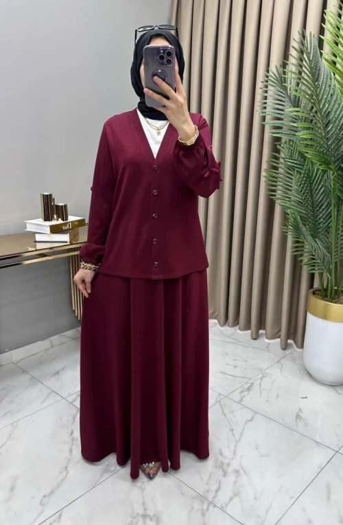Öykü Etekli Takım Bordo