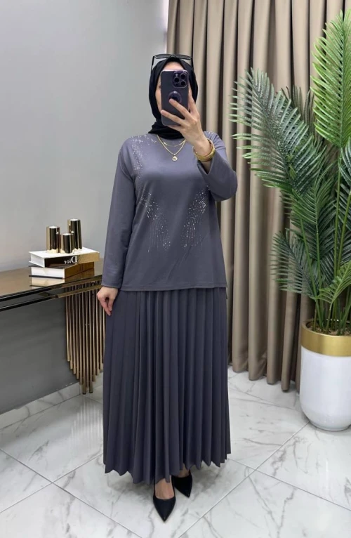 Alya Taşlı Takım Gri