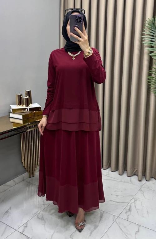 Şifonlu Takım Bordo