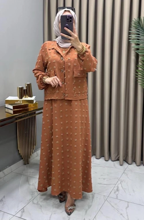 Rana Ceketli Elbise Takım Turuncu Rana Ceketli Elbise Takım Turuncu