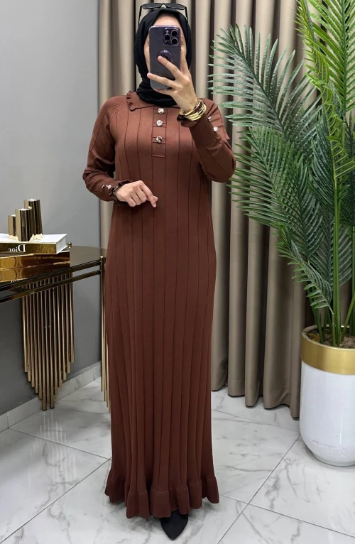 Büşra Soğuk Merserize Elbise Kahve Büşra Soğuk Merserize Elbise Kahve