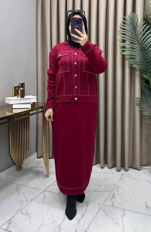Melis Triko Etekli Takım Bordo Melis Triko Etekli Takım Bordo