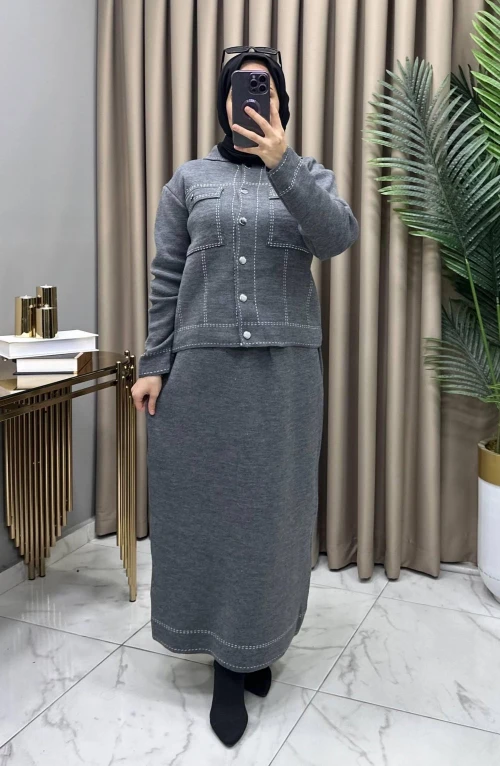 Melis Triko Etekli Takım Füme Melis Triko Etekli Takım Füme