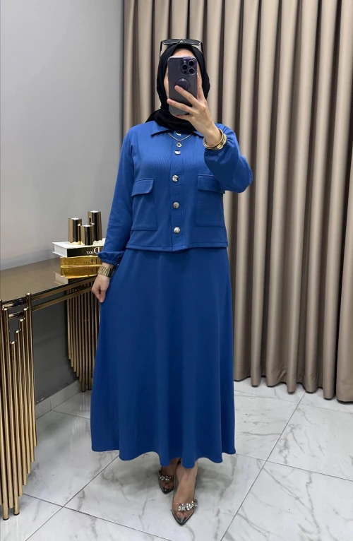 Yasemin Ceket Elbise Takım Füme Yasemin Ceket Elbise Takım Füme