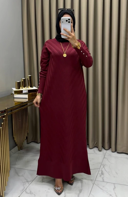 Delal Soğuk Merserize Elbise Bordo Delal Soğuk Merserize Elbise Bordo