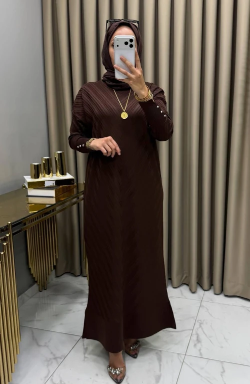 Delal Soğuk Merserize Elbise Kahve Delal Soğuk Merserize Elbise Kahve