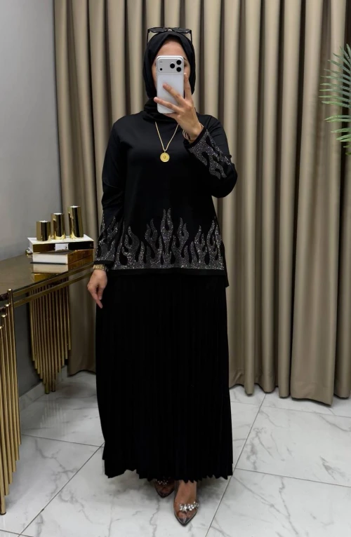 Feride Taşlı Takım Siyah Feride Taşlı Takım Siyah