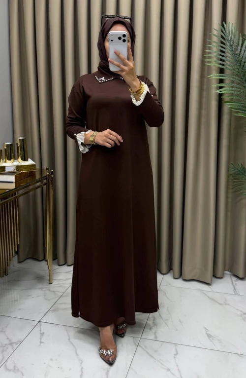 Kamila Merserize Elbise Kahve