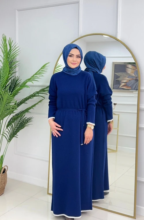 SELVİ TRİKO ELBİSE-LACİVERT