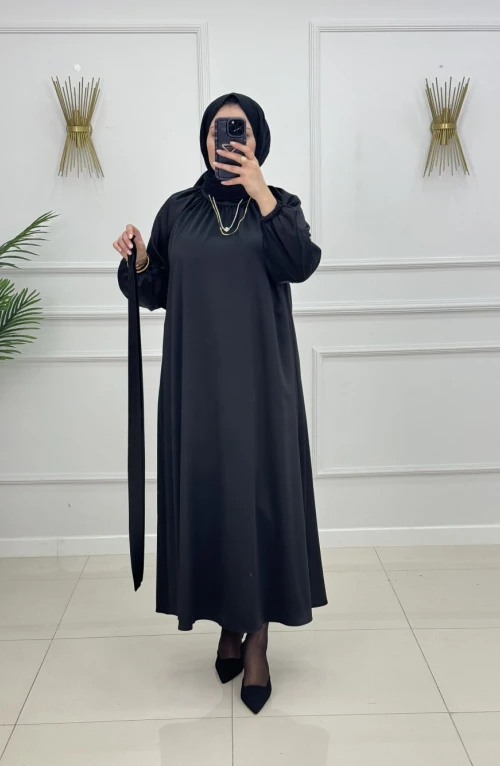 AYSU SATEN ELBİSE - SİYAH