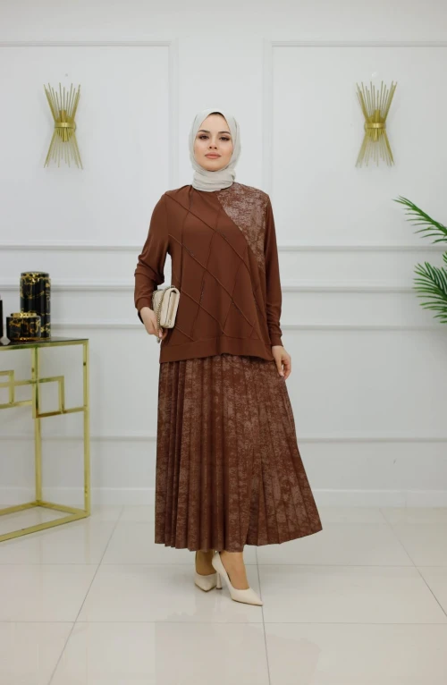 AYSUN ETEKLİ TAKIM-KAHVERENGİ