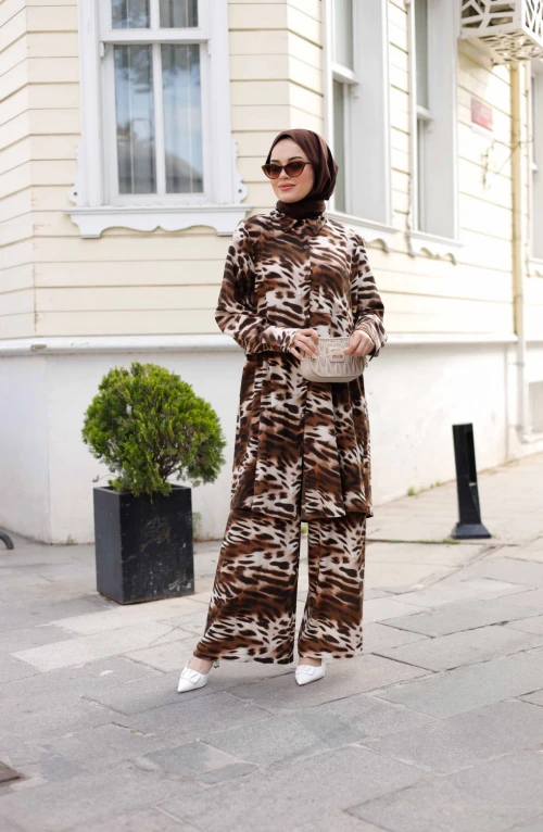LEOPAR PANTOLON TAKIM-KAHVERENGİ