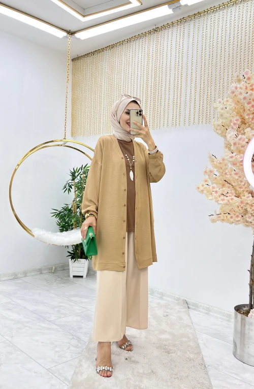 Camel Hilal Sadece Kap Tesettür Büyük Beden Cepli