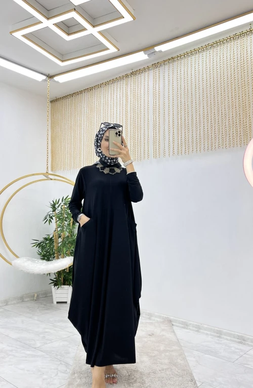 Siyah Betül Tesettür Elbise