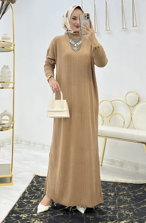 Camel Dilek Triko Elbise Tesettür Giyim