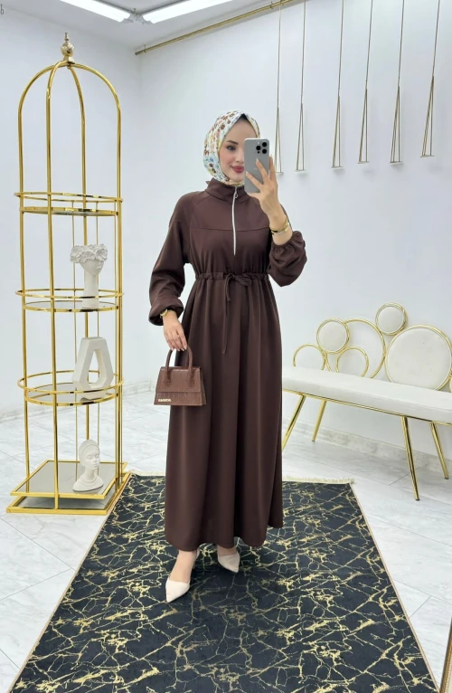 Kahve Nazlı Elbise Tesettür Giyim