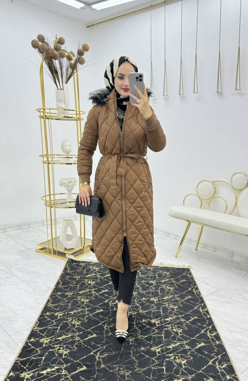 Kahve Armalı Mont Premium Kalite Tesettür Giyim