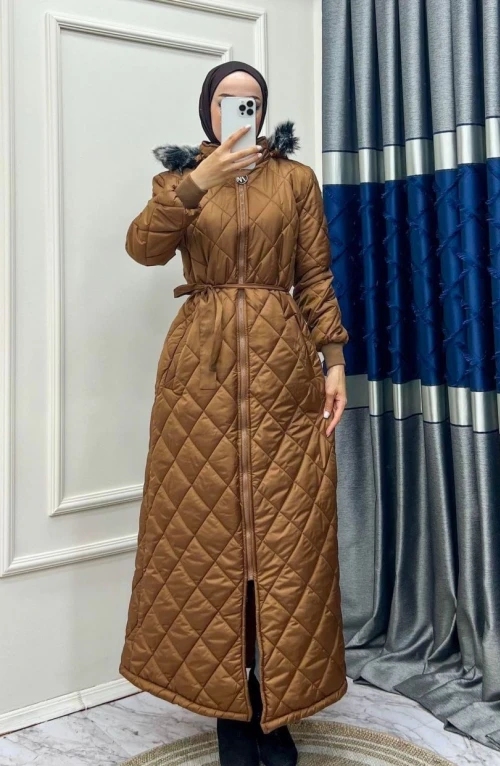 kahve Premium Uzun Mont Tesettür Giyim