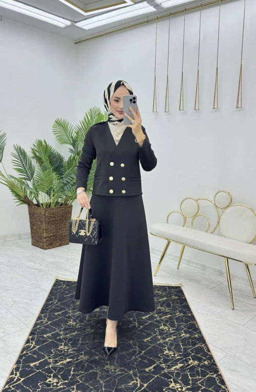Siyah Premium Firuze Takım Tesettür Giyim