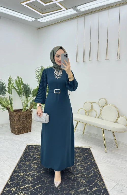 Petrol Hadise Kalem Elbise Tesettür Giyim