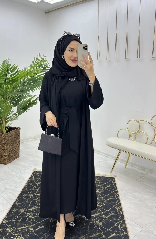 Siyah Neva Abaya Takım Tesettür Giyim