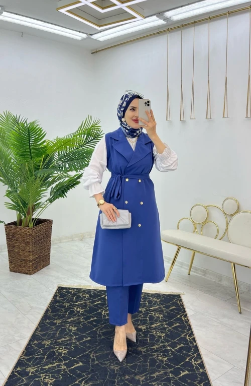İndigo Nur Yelekli Takım Tesettür Giyim