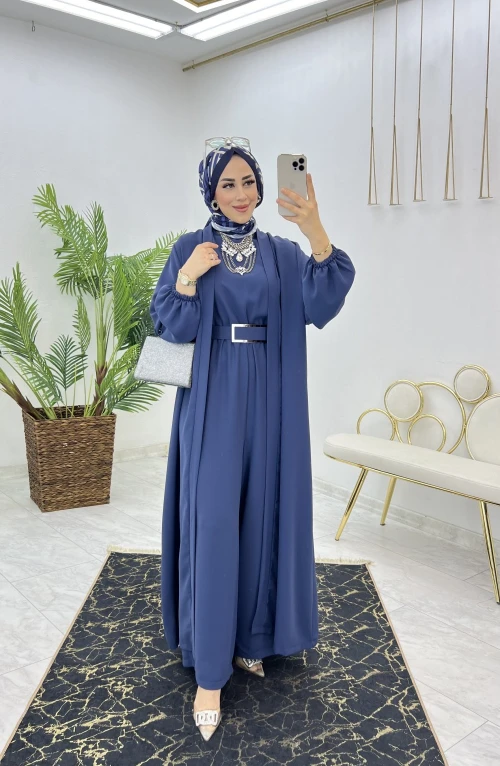 İndigo Premıum Fulya Abaya Tulum Takım Tesettür Giyim
