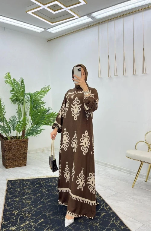 Kahve Gülsüm Elbise Tesettür Giyim