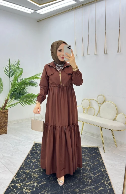 Kahve Azra Elbise Takım Tesettür Giyim