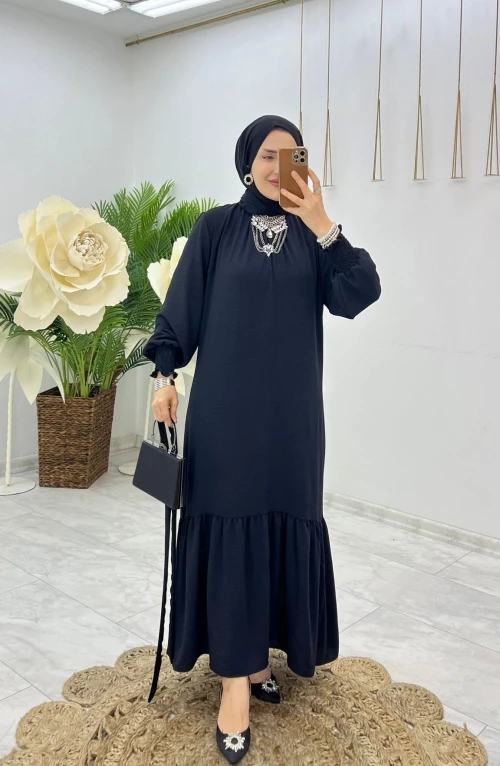 Siyah Tuğba Elbise Tesettür Giyim