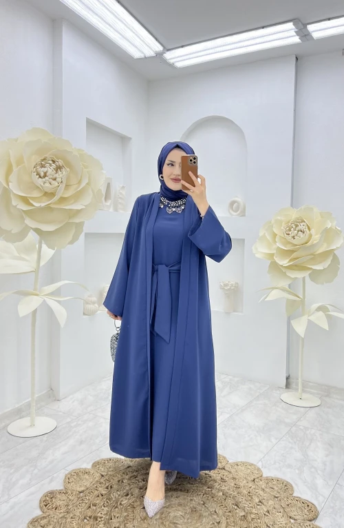 İndigo Neva Abaya Takım Tesettür Giyim