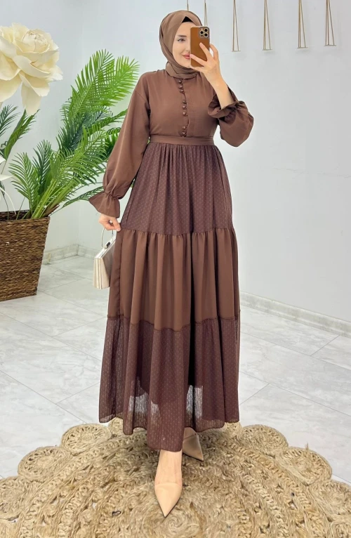Kahve Ümran Elbise Astarlı Tesettür Giyim