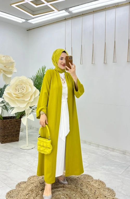Yağ Yeşil Tülay Abaya Takım Tesettür Giyim