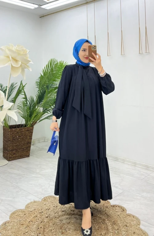 Siyah Fatma Elbise Tesettür Giyim