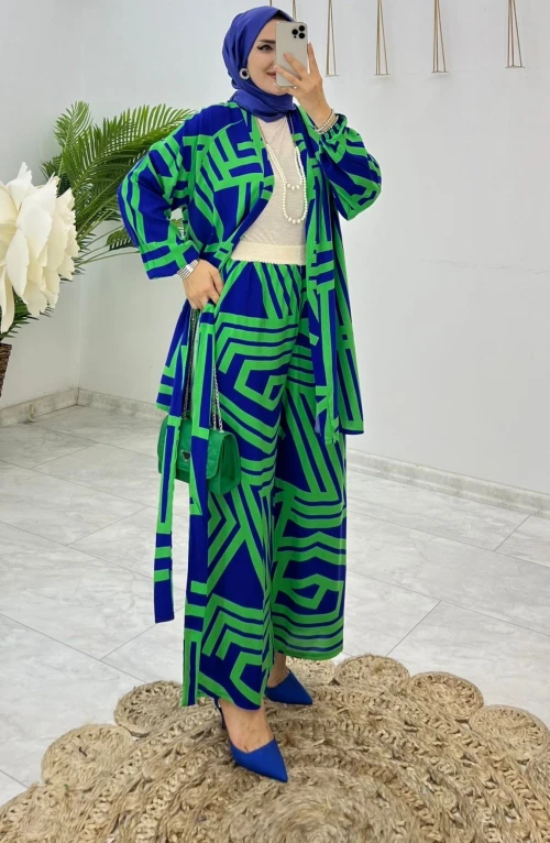 Yeşil Melisa Kimono Takım Tesettür Giyim