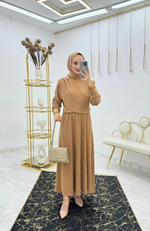 Camel Burcu Etek Takım Tesettür Giyim
