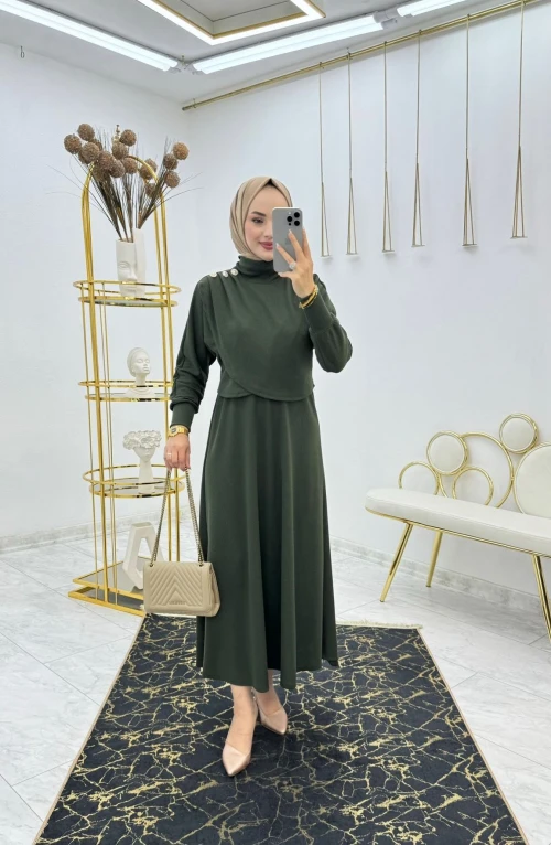 Haki Burcu Etek Takım Tesettür Giyim