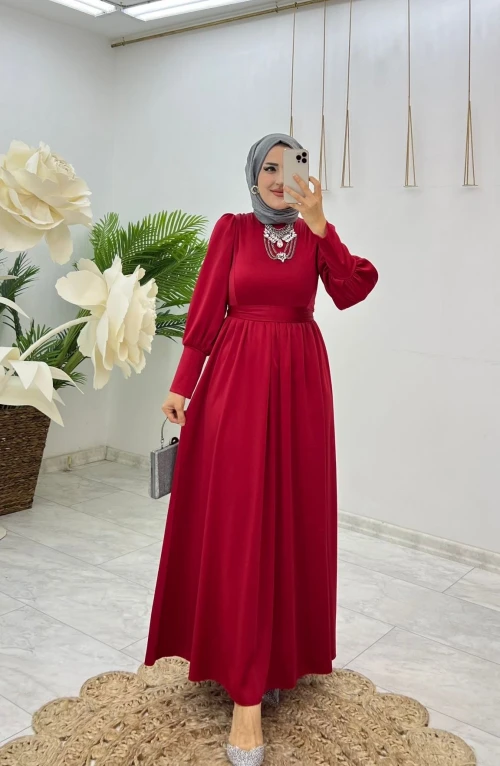 Kırmızı Gökçe Elbise Tesettür Giyim