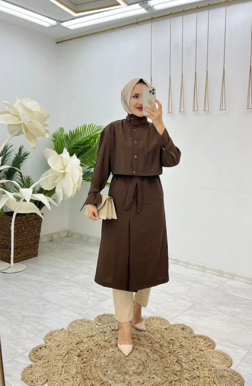 Kahve Hülya Trench Tesettür Giyim